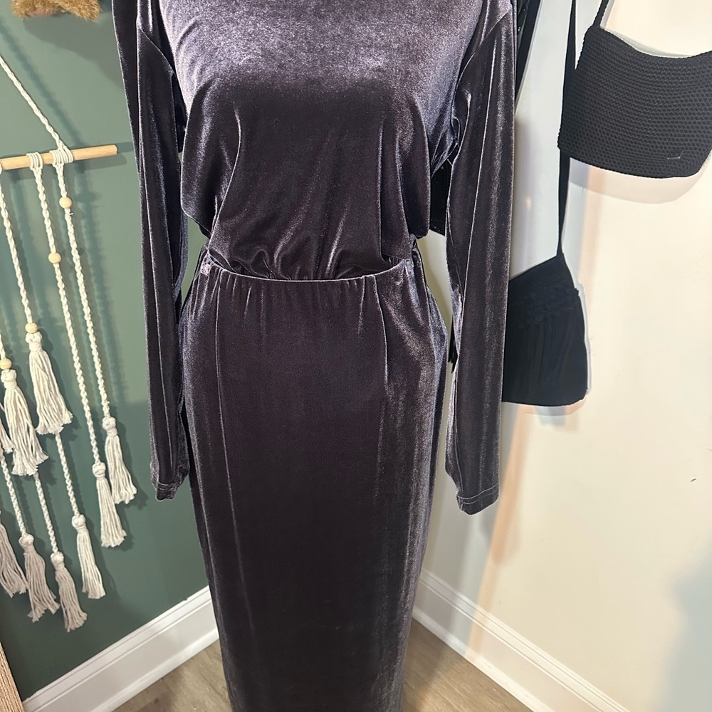 Vintage 90s Willie Smith Collection Velvet Two Piece Set Gray Maxi Size S
